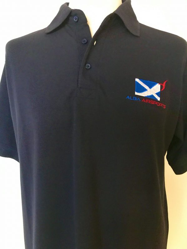 Merchandise - Navy polo shirt with Alba Airsports logo